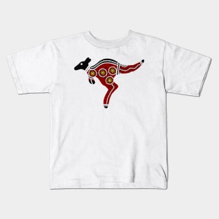 Aboriginal Art - Kangaroo Red Oxide Kids T-Shirt